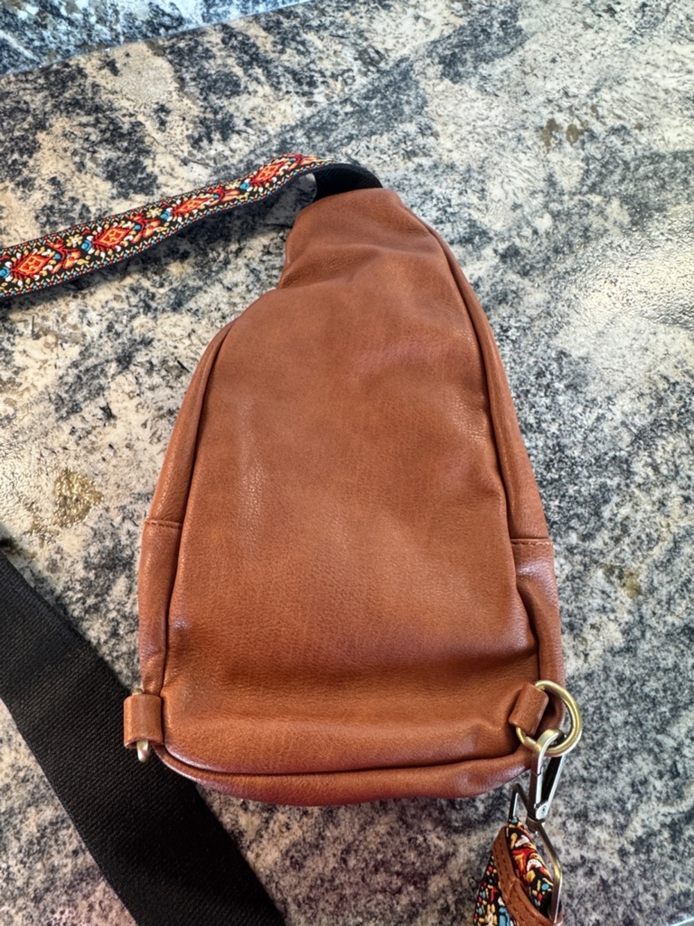 Small Brown Leather Sling Bag with colorful strap - Picture 3 of 4